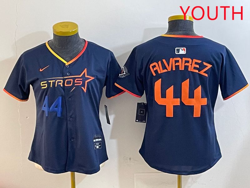 Youth Houston Astros 44 Alvarez Drak Blue Three generations Joint Name 2025 Nike MLB Jersey style 4102